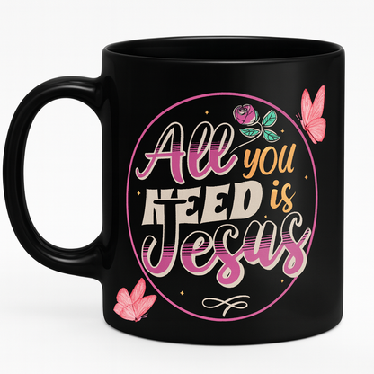 Color-changing Christian mug with “All You Need Is Jesus” design — 11oz heat reveal coffee cup.