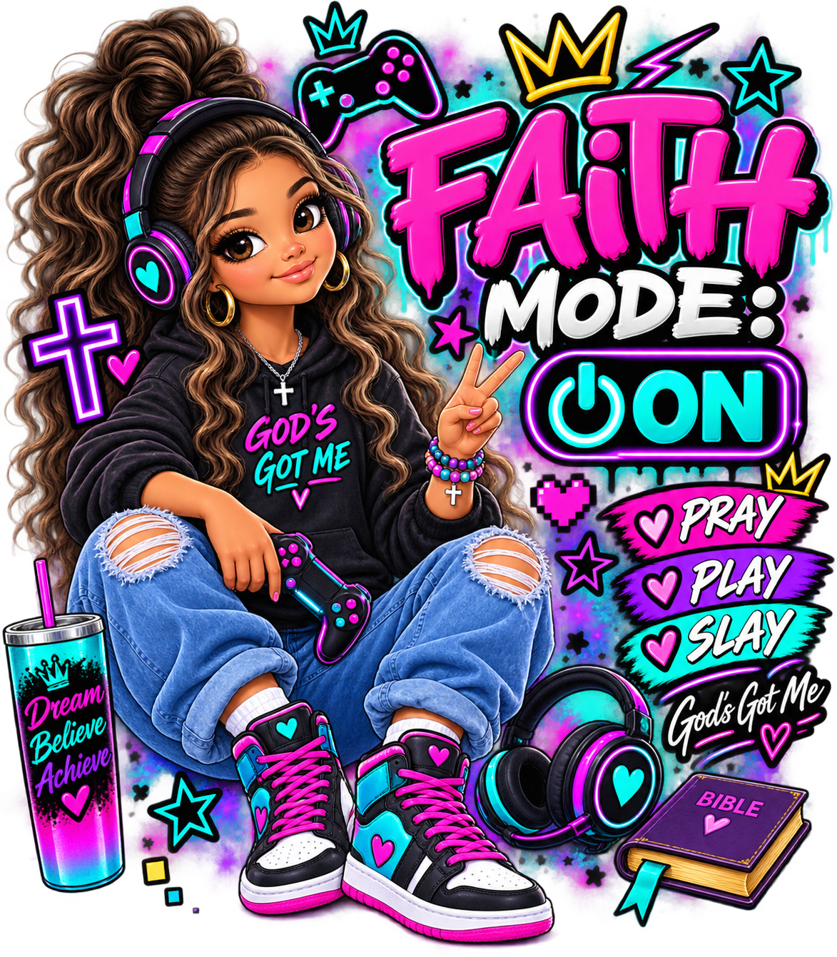 Faith Mode ON Gamer Girl | Faith-Inspired UVDTF Transfer for A5 Journals
