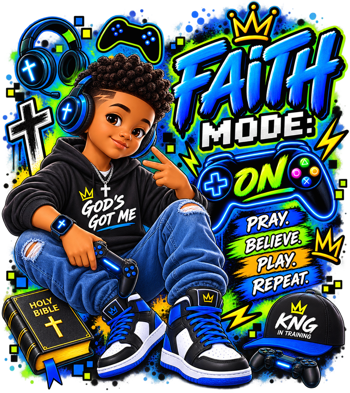 Faith Mode ON Boys Gamer UVDTF Transfer | A5 Journal Decal